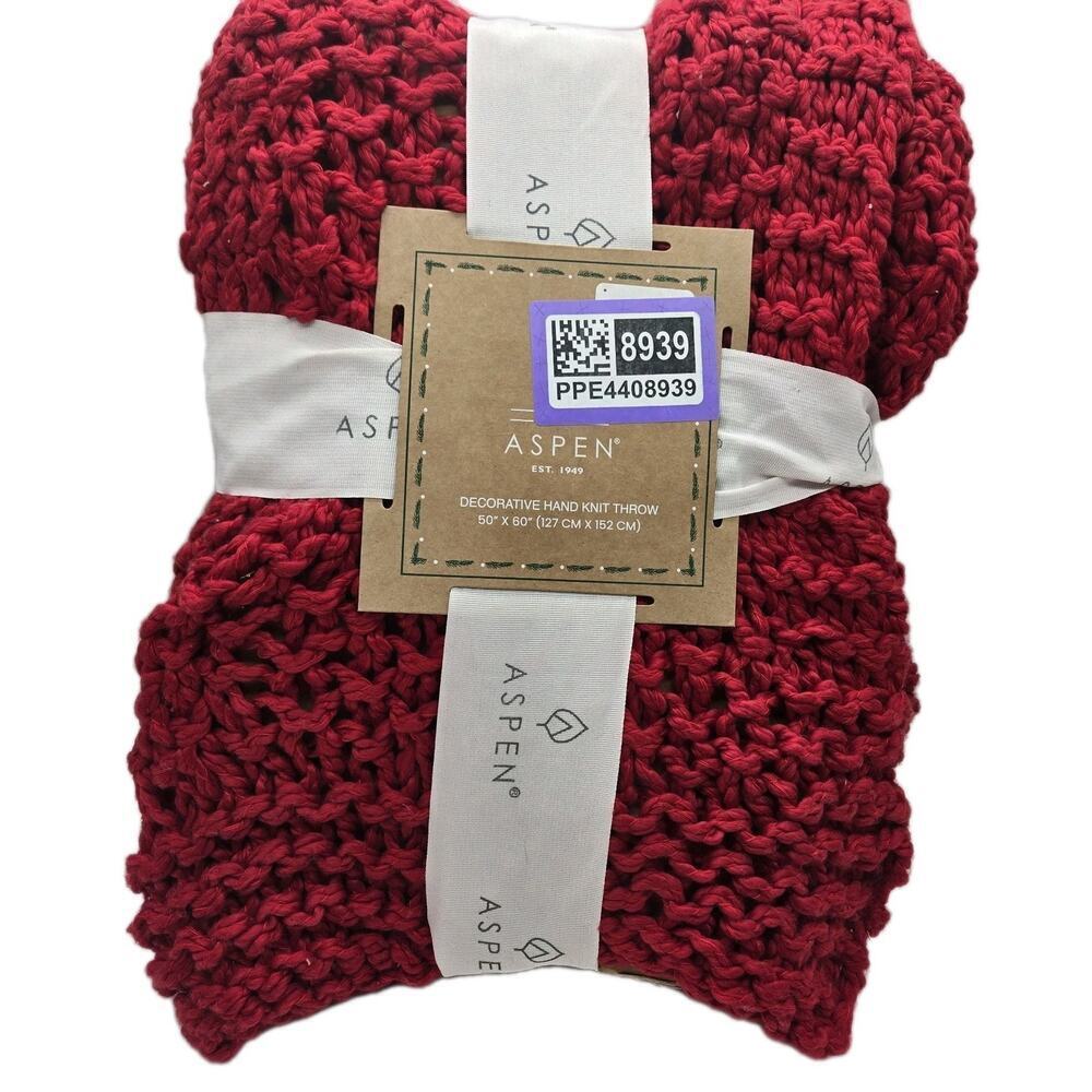 Aspen Decorative Hand Knit Throw Blanket 50x60" Red NEW COTTAGECORE FARMHOUSE